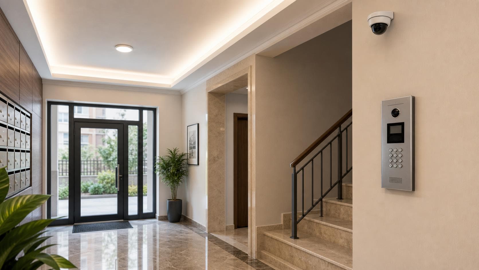Apartman girişinde ortak alan güvenlik kamerası